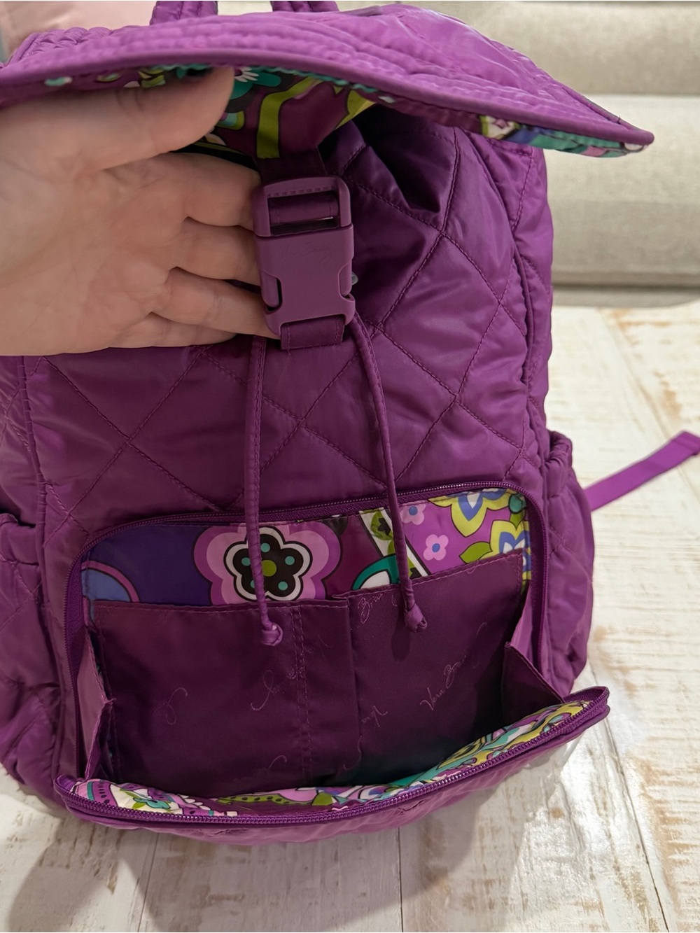 Vera Bradley Quilted Berry Plum Purple Backpack with Matching Riley Wallet Set - Picture 7 of 9